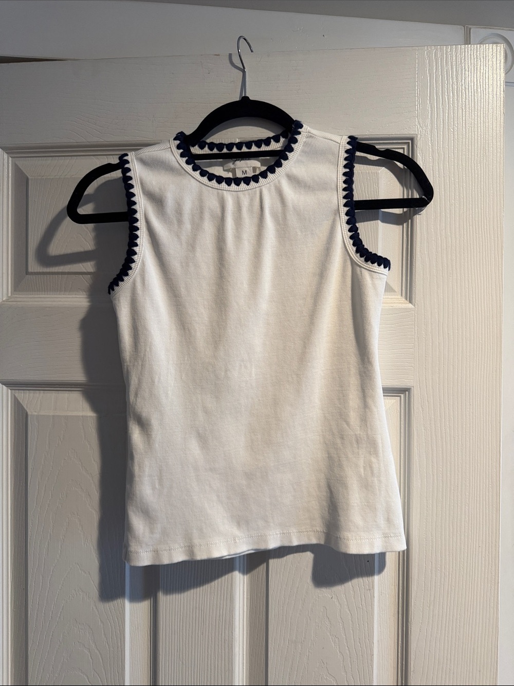 Japna White Tank with black/navy Scallop Trim BNWT
